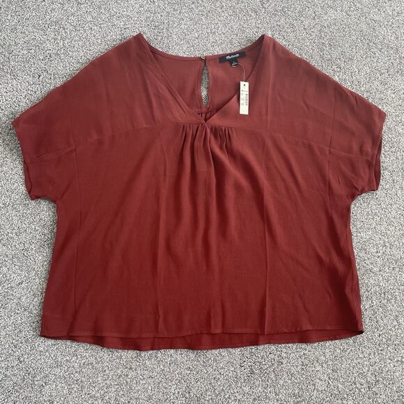 Madewell Rhyme Top Blouse Dark Rust V-Neck Swing Viscose Women’s Size Small New - Picture 2 of 10